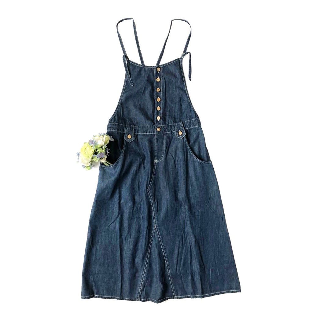Overall Jumpsuit Midi Denim Jeans Polos Korea Import