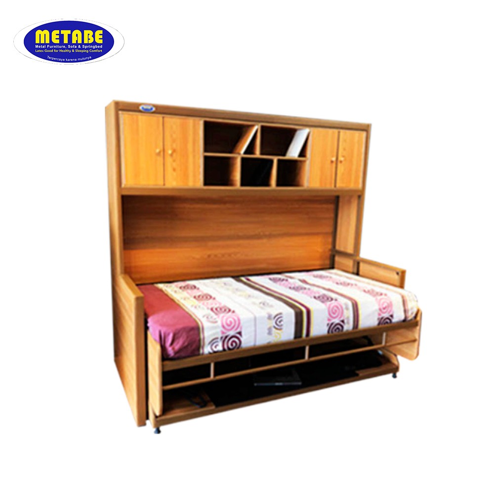 Metabe Table Bed Type Single Rack / Ranjang Susun Lipat Plus Meja Belajar Dan Lemari