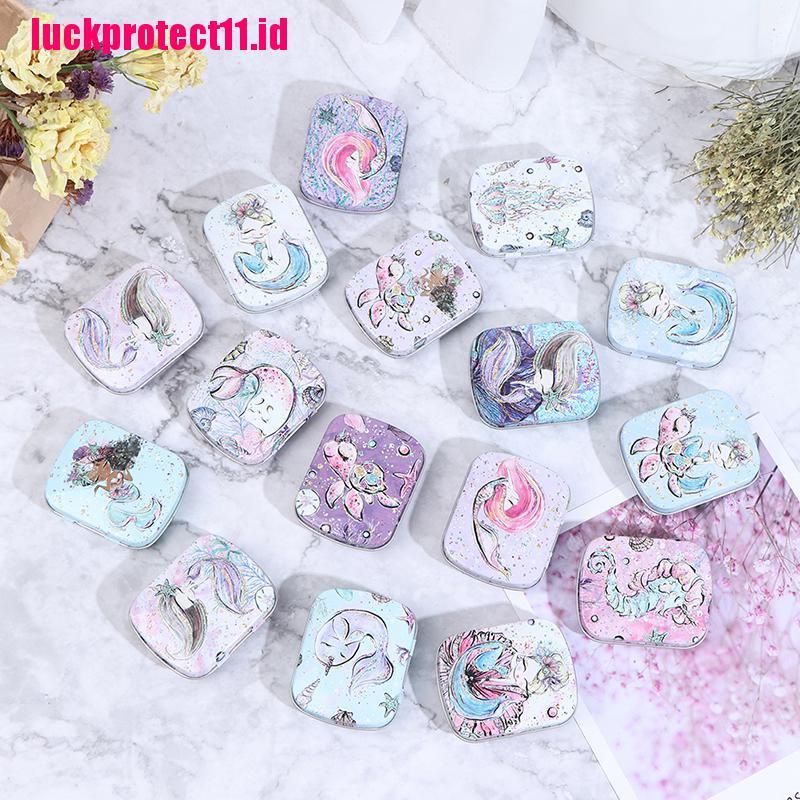 (LUCK11) Kotak Kaleng Penyimpanan Koin / Perhiasan Motif Mermaid