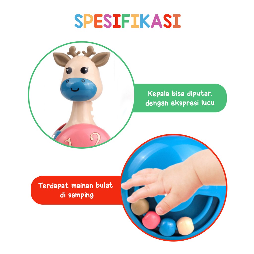 Mainan Bayi Tumbler Roda Rattle Roly Poly Karakter Rusa KIDS LAND-5