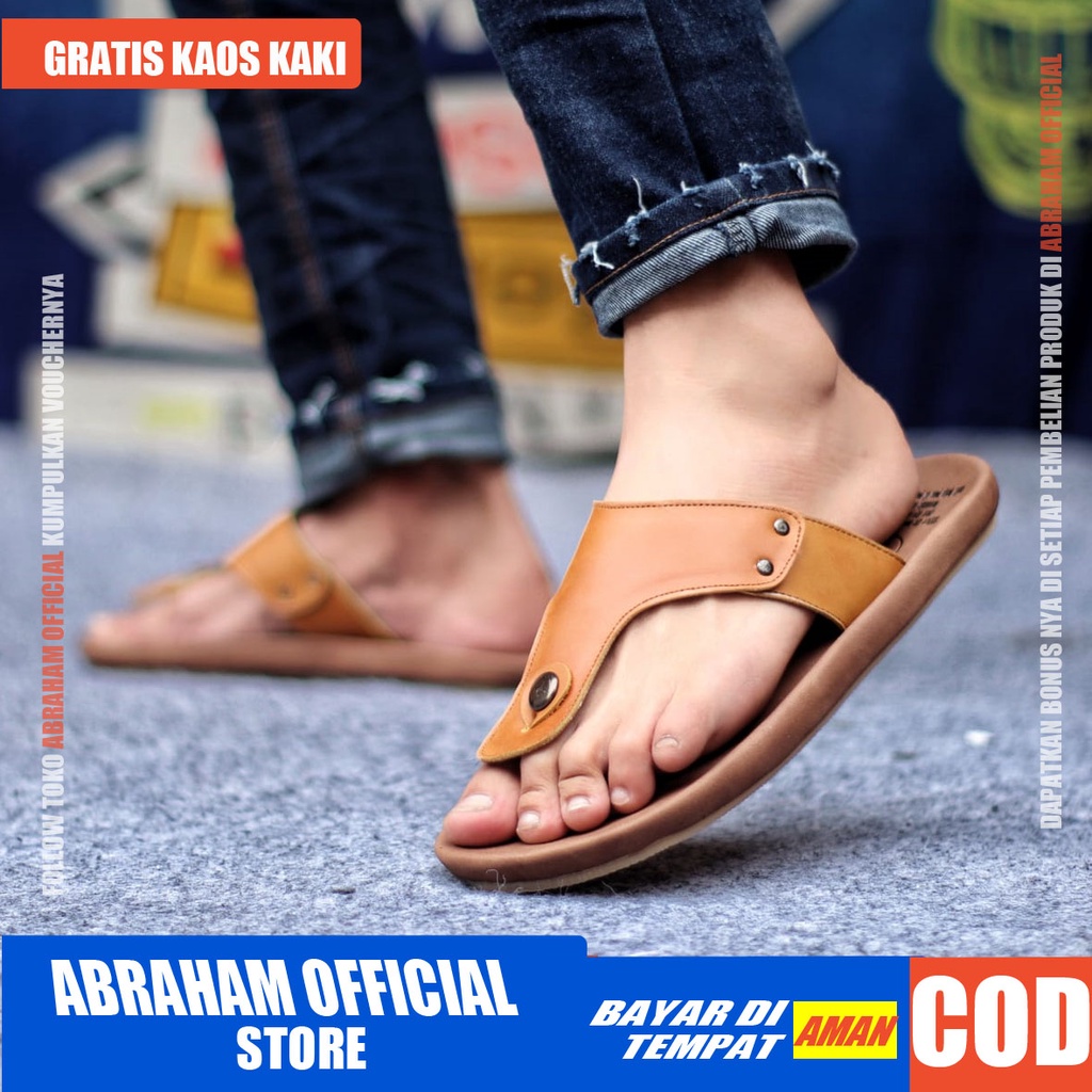 ABRHM CLOVER Sandal Jepit Pria Sandal Pria Sendal Jepit Cowok kulit Asli Sandal Cowo keren Kekinian