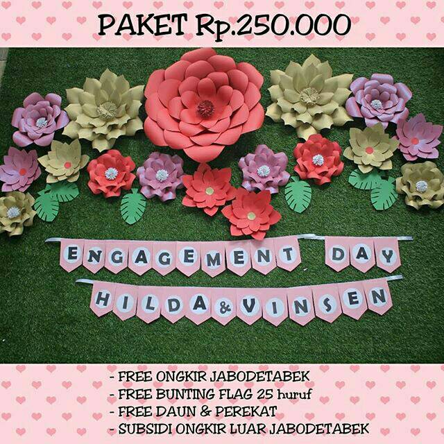 Paper flower dekorasi engagement lamaran birthday
