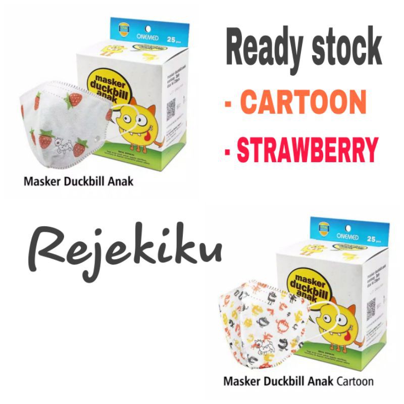 Masker anak duckbill OneMed strawberry