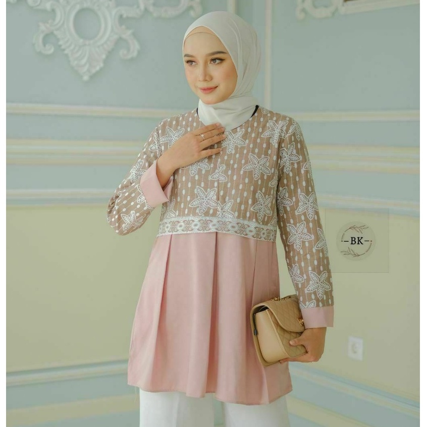 tey-17 Batik wanita ASJ SA HRB026 Kenongo Kemeja Tosca Pendek-Bintang Coklat