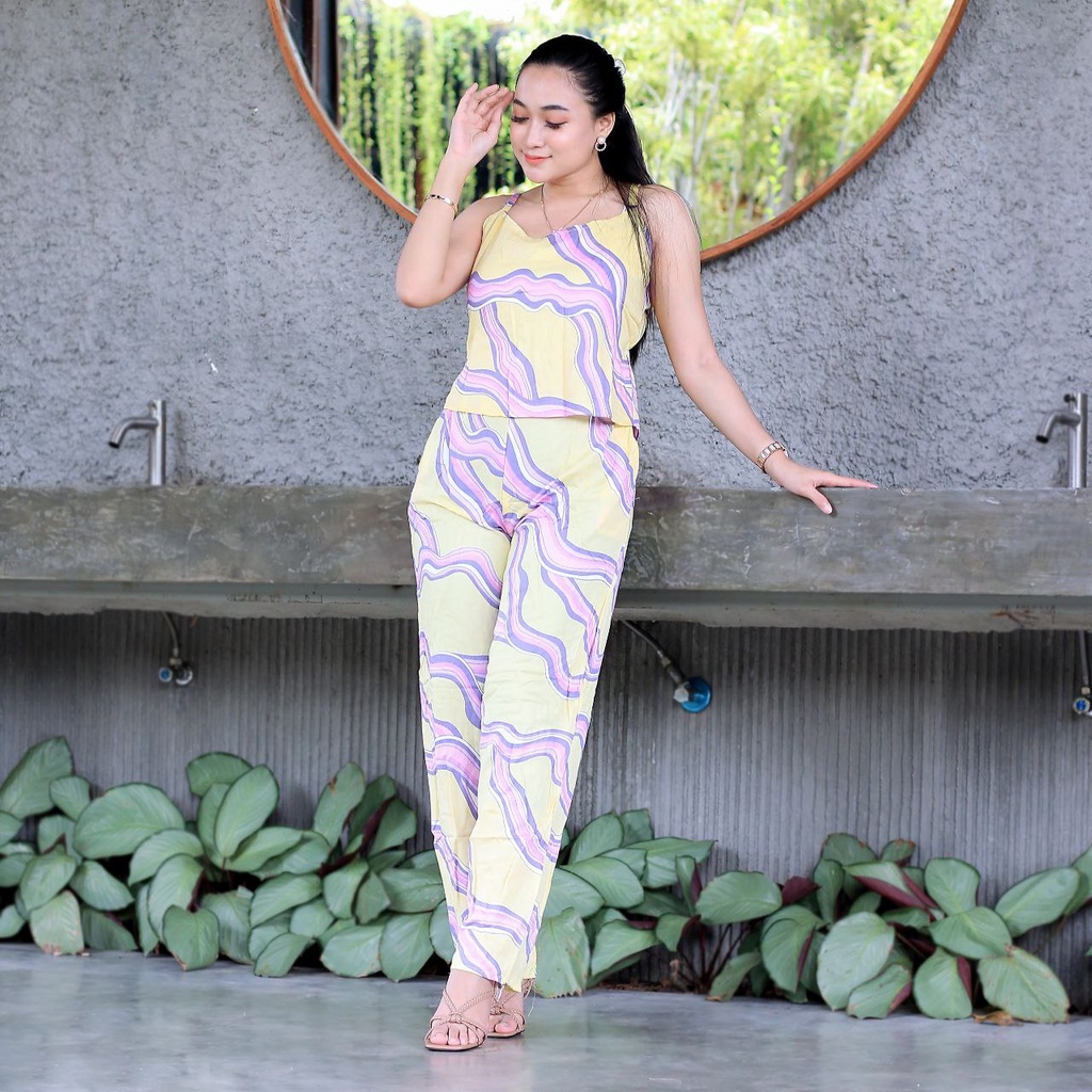 Setelan Tank Top Angela // Set Crop // Komile Wanita // Tanktop Korean Stile-KUNING PANJANG