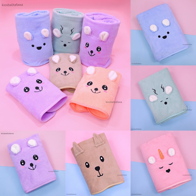 Handuk Anak Karakter / Motif Telinga Timbul Perlengkapan Mandi Bayi Balita Anak Perempuan Laki Laki Murah Kado Towel Bahan Lembut SNI Microfiber Branded