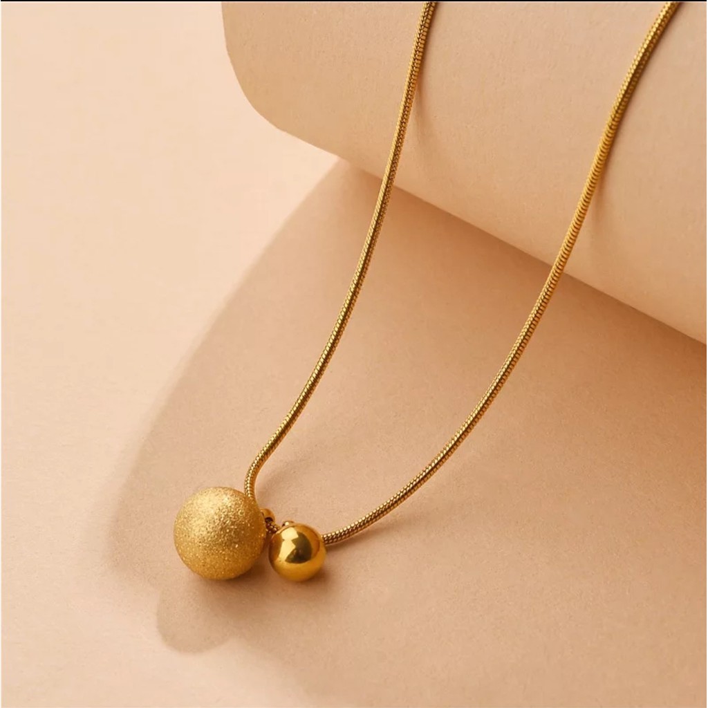 Kalung Belut Titanium Two sand Balls Warna Rose Gold , Gold dan Silver