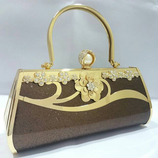 Clutch Pesta Farnell Tas Kondangan  2806 Glitter Cantik Elegan Bunga Permata