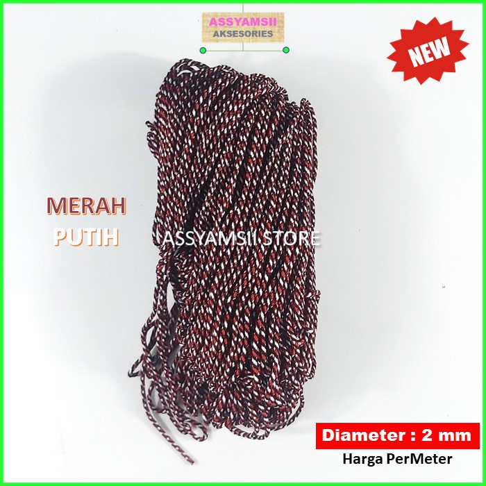 Tali Prusik Kecil Paracord Motif Terbaru Murah Gelang Strap Masker Kalung Tenda Aksesoris Tas Dompet-MERAH PUTIH