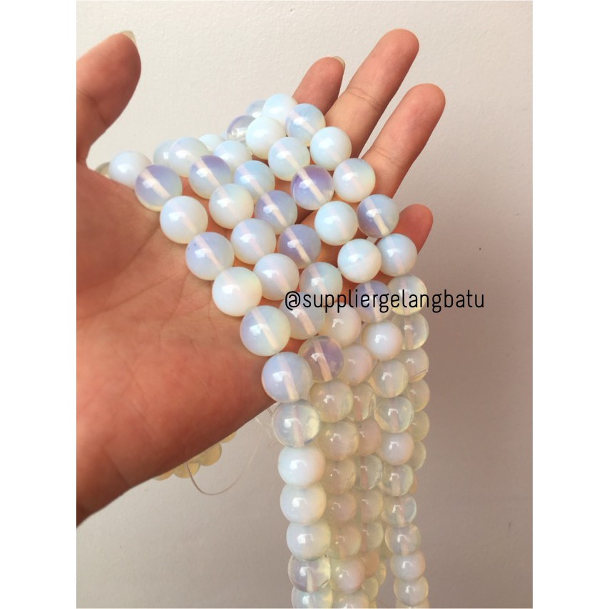 Moonstone opalite 14mm ready stock glow tembus cahaya senter akik alam grosir kerajinan aksesoris