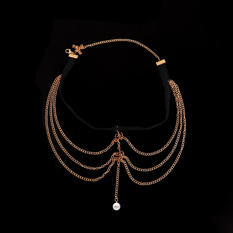 Gelang Kaki Rantai Multilayer Bahan Metal Aksen Daun Hollow + Mutiara Gaya Bohemian Untuk Wanita