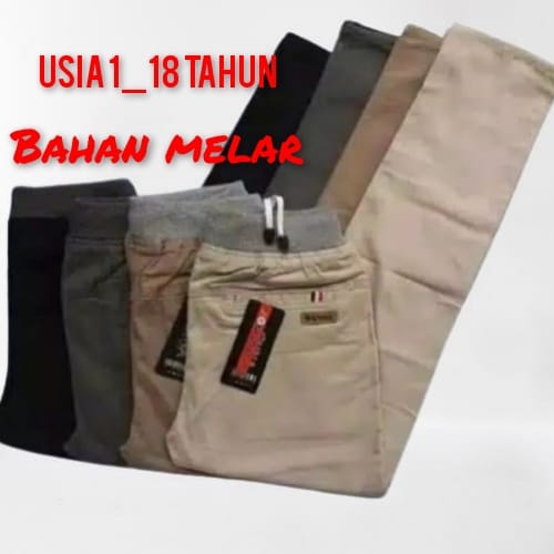 RIP CHINOS PANJANG ANAK-ANAK REMAJA - CELANA CHINO TANGGUNG PINGGANG KARET - WARNA CREAM