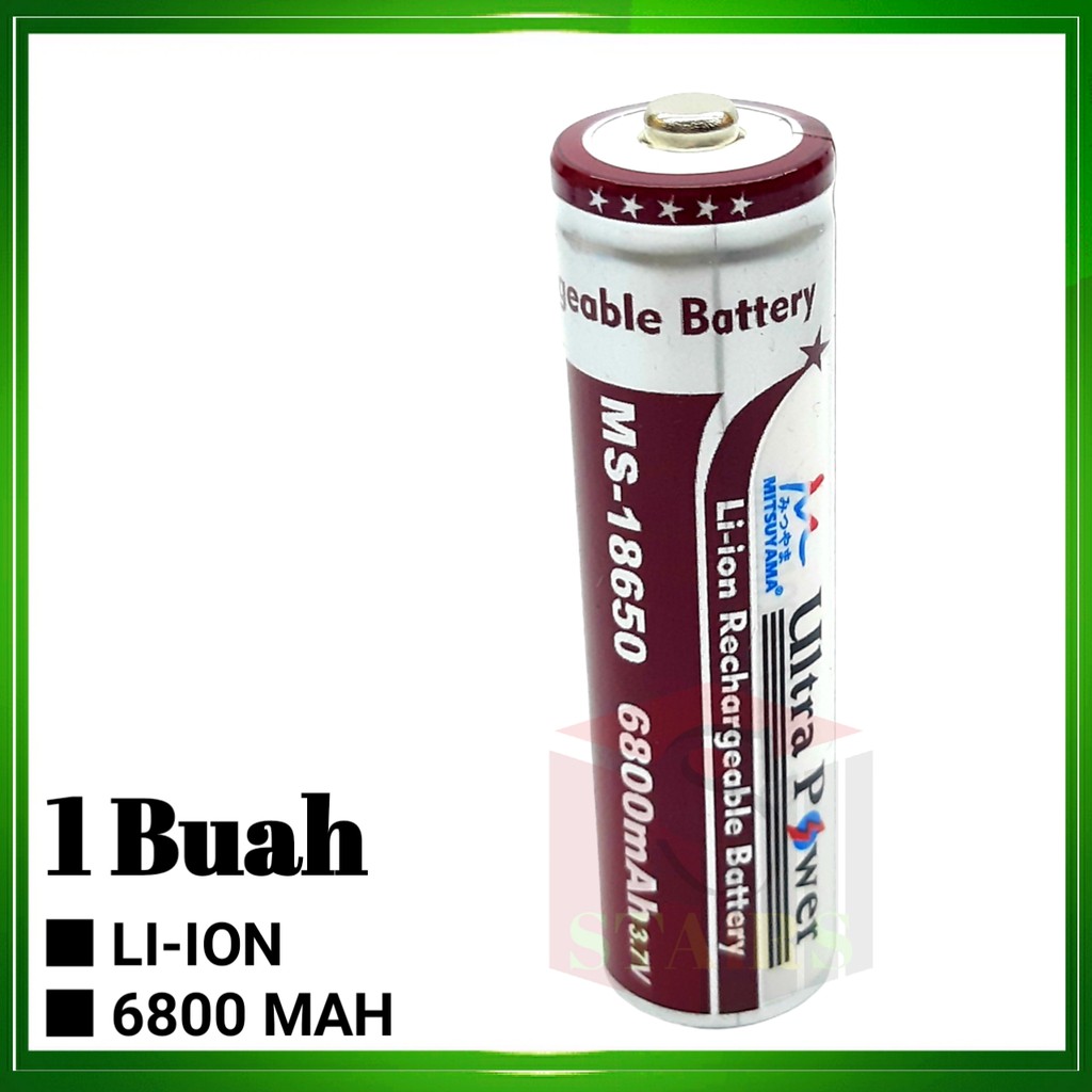 Baterai 18650 Charger MITSUYAMA Li-ion 3.7v - 6800mAh Warna Coklat Plus Timbul