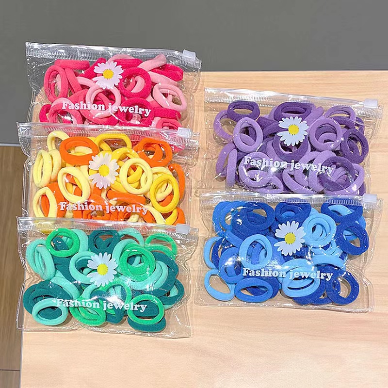 [ 50 PCS ] Ikat Rambut Wanita Elastis Free Pouch Mix Warna Korean Import