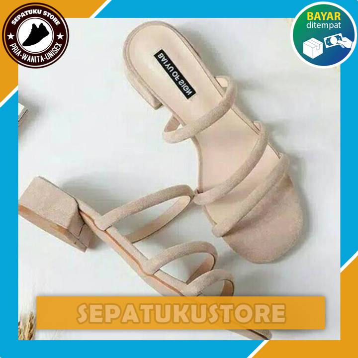 Sendal Hak Tahu Wanita Murah Terbaru Tali 3CM Sandal High Heels Cewek Kekinian Ala Korea Ori Lokal B