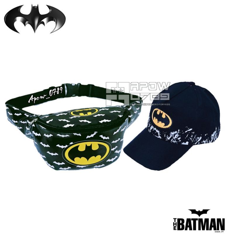 Tas Waistbag BATMAN Paket 2in1/ Tas Bahu Anak Laki laki/Free Topi Baseball anak Usia 2-10thn