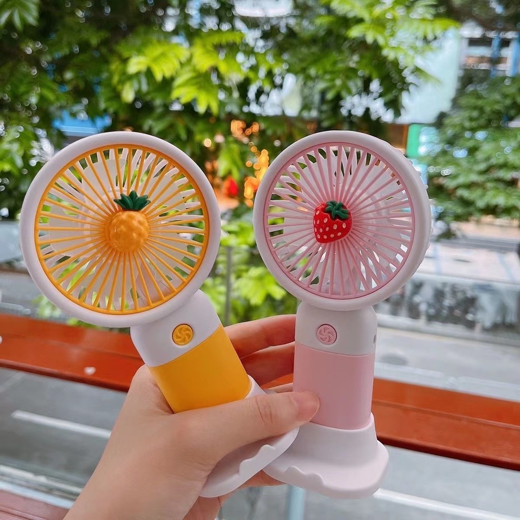 Kipas Angin Genggam Mini Portable Bentuk Buah Bahan Silikon Warna Permen Untuk Outdoor Mini Fan Bisa Untuk Stand HP