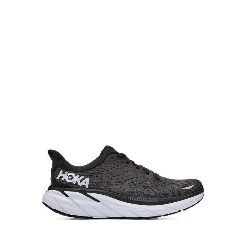 SEPATU LARI WANITA HOKA ONE ONE CLIFTON 8 BLACK/WHITE ORIGINAL