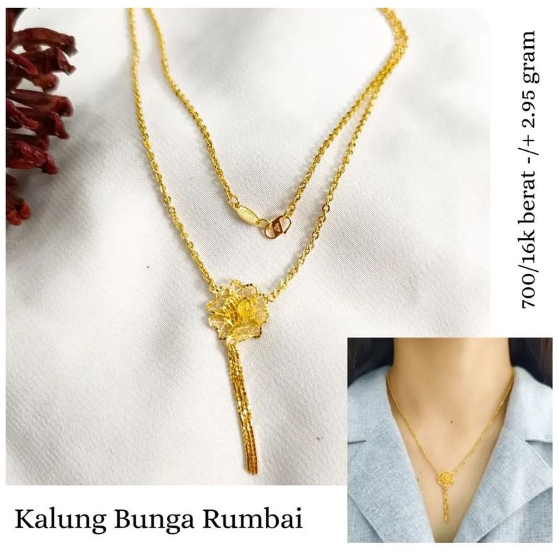 kalung model bunga kendari rumbai elegant emas asli