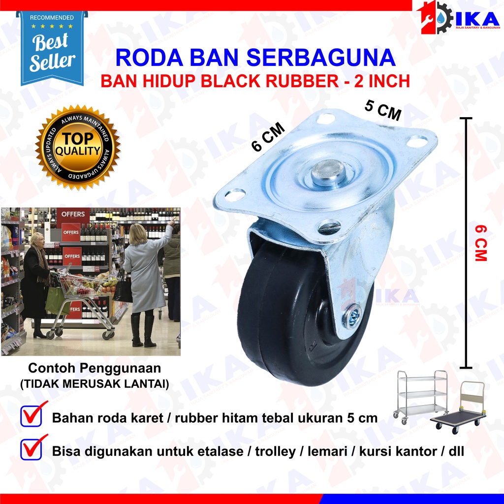 Roda Kastor Plate Pvc Nylon Hidup 2 inch, Caster SKK 2 inch. Troly Troley Etalase (1 pcs)