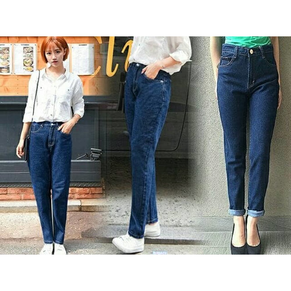 Celana Jeans Boyfriend Plain Biru Tua ukuran 27 30 Celana Jeans Boyfriend Plain Biru Tua ukuran 27 30