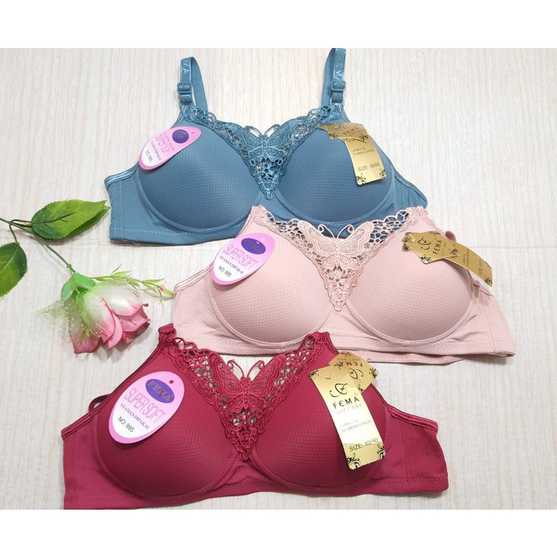 Bra fema Cup A tanpa kawat spon sedang/Bh renda kupu bagian tengah size 34_40 murah sidoarjo