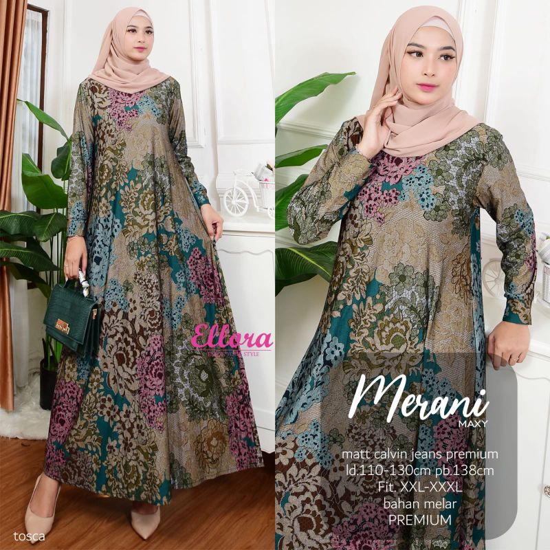 GAMIS JUMBO CALVIN JEANS MOTIF BATIK ORI SOLO LD 110-130 FIT XXL GAMIS MUSLIM MERANI VENYA CAMRY MAX