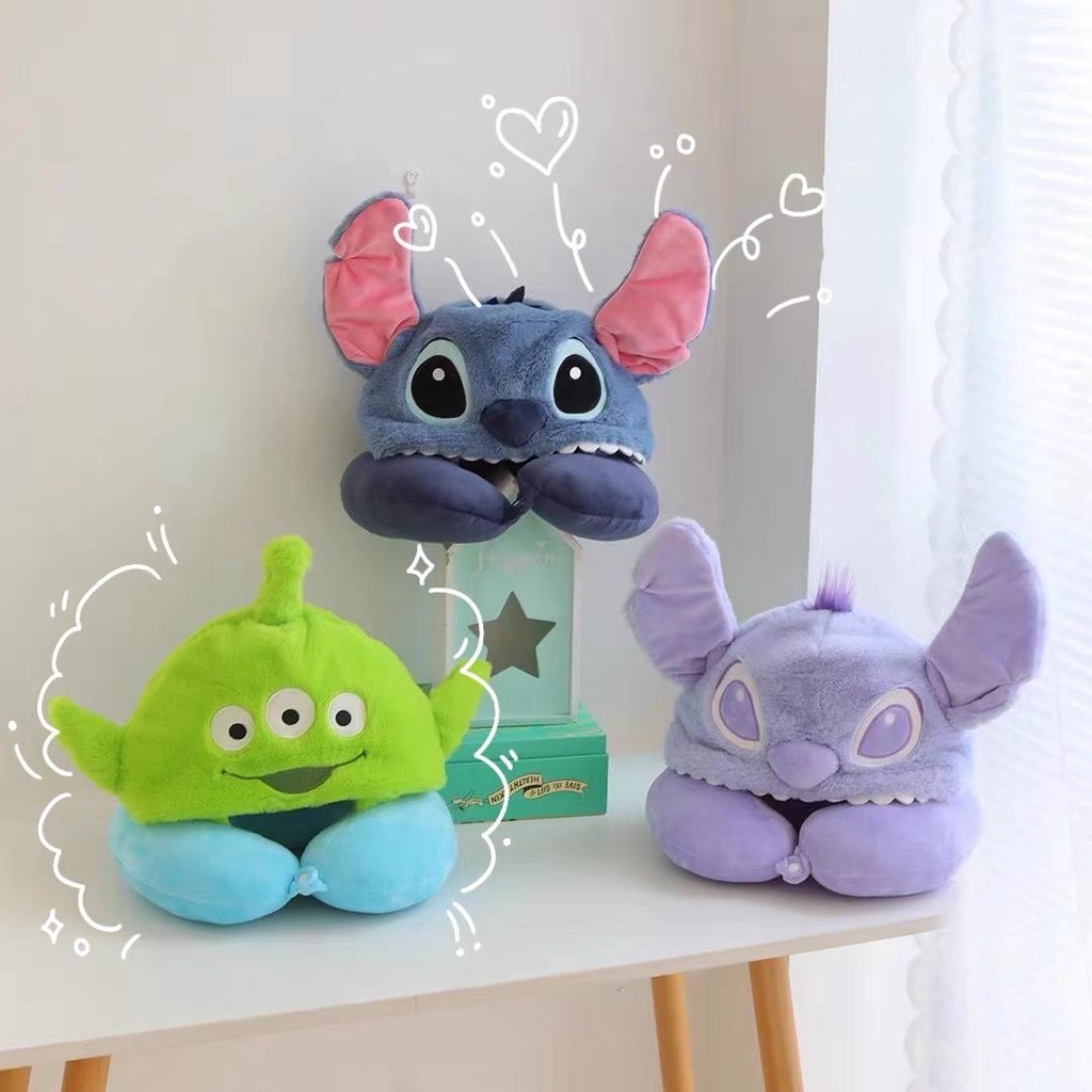 BANTAL LEHER LILO STITCH BIRU UNGU NECK PILLOW AKSESORIS TRAVEL ALIEN LITTLE GREEN MAN TOY IMPOR