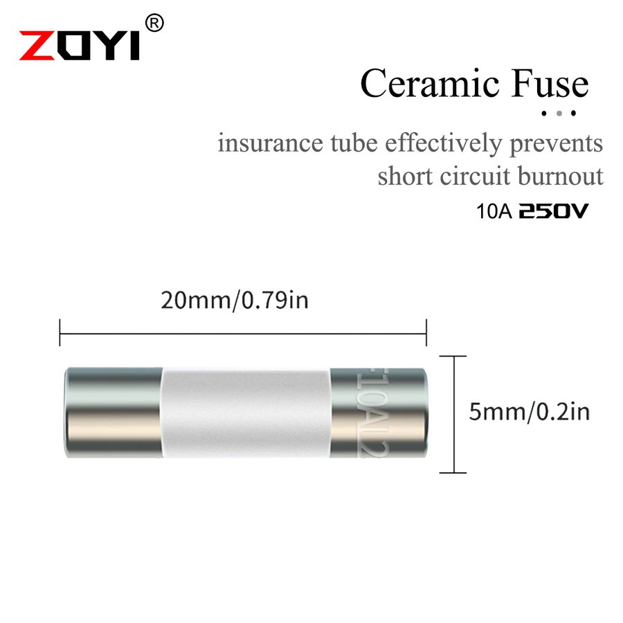 Zoyi Fuse Keramik Fuse For Multimeter Instrument 10A 5mm x 20mm 250V