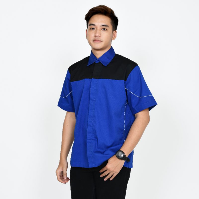 seragam custom bordir/baju tangan pendek murah/kemeja kerja karyawan pabrik/kemeja kombinasi pria