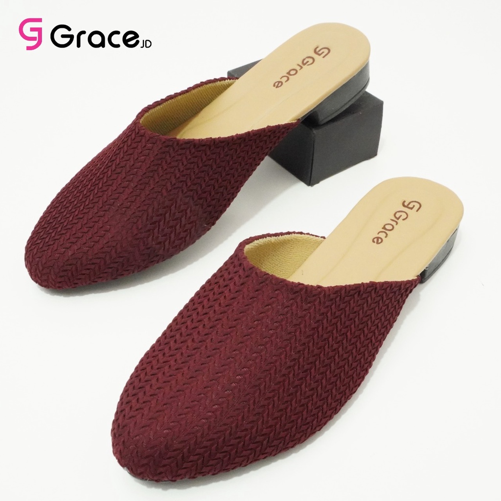 GRACE [AULIA] Sandal Selop Lancip wanita/Sandal Slop Cewek Bahan Rajut Dixie-MAROON