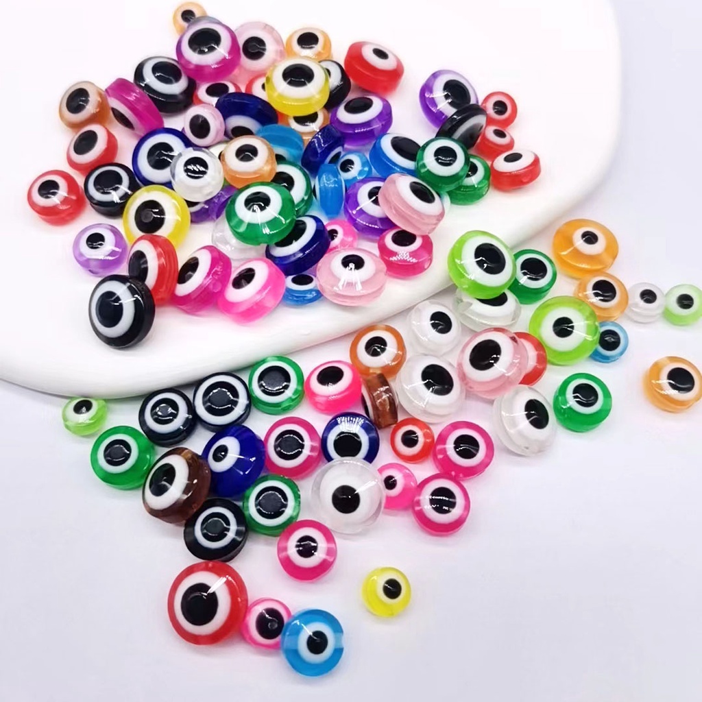 50 Pcs Manik-Manik Bentuk Mata Iblis Bahan Resin Ukuran 6mm 8mm 10mm Untuk Membuat Perhiasan Gelang