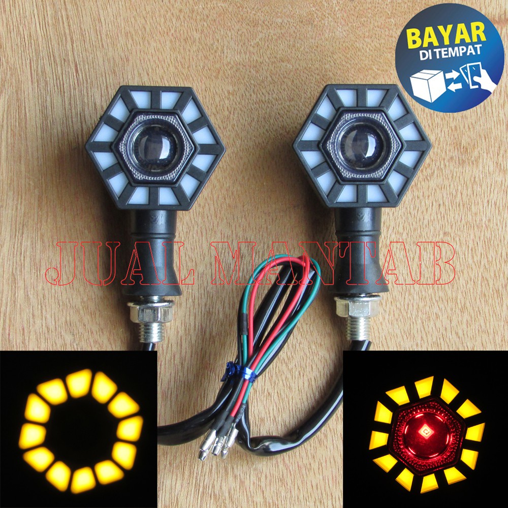 Lampu Sein Motor LED l Variasi Aksesoris Sen Mini Model Matahari Cahaya Berjalan Arus DC LED 12V Universal Murah