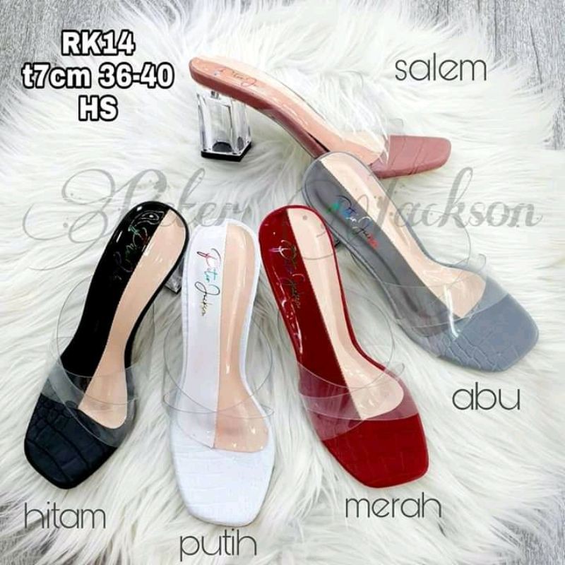 ZARA | PETER JACKSON Sandal Wanita Block Heels Hak Kaca 7cm Tali Mikka Silang