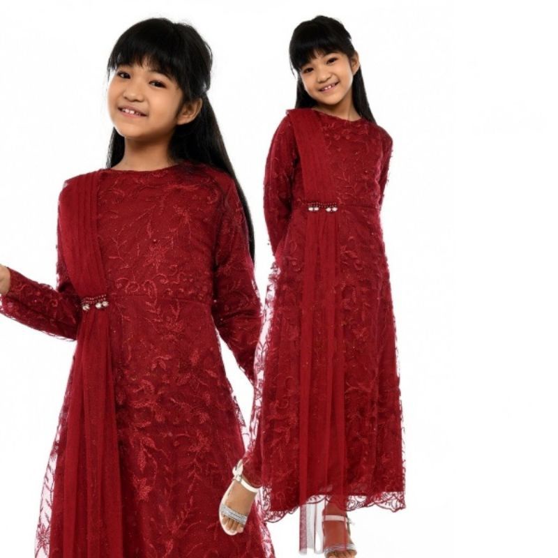 Dress kebaya anak perempuan modern slayer Tille usia 4-10 tahun baju pesta muslim anak dress brukat 