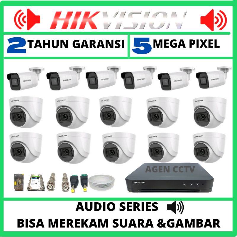 PAKET CCTV HIKVISION 5MP AUDIO 16 CHANNEL 16 KAMERA  ORIGINAL GARANSI RESMI