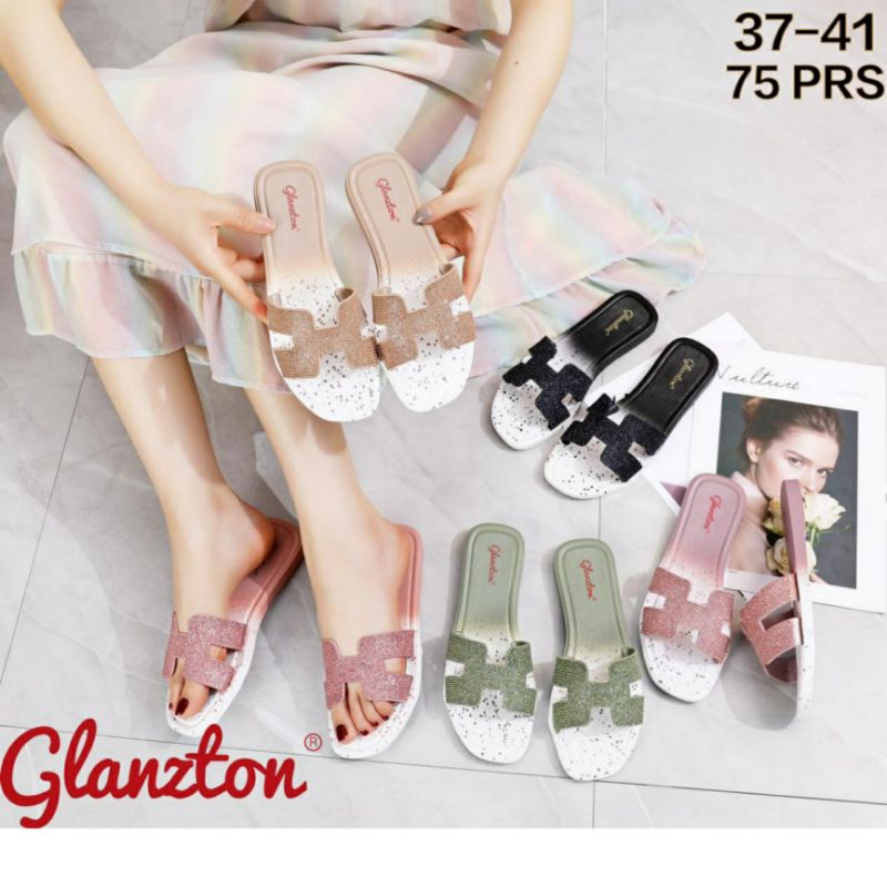 L1905-6 Sandal Wanita Glanzton Karet Tali Gliter Blink Glitter Model H Jelly L1838-25JPS L1838-25 JPS L1838 1838 L1905 1905 Sendal Perempuan Cewek Glanston Glaston Slop Selop Impor Import Murah Kekinian Terbaru Ori Original