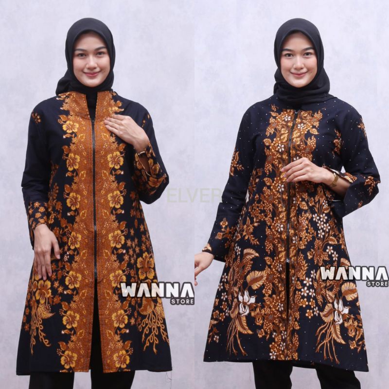 TUNIK BATIK ZIPPER DEPAN KOREAN STYLE PREMIUM UNGGUL JAYA