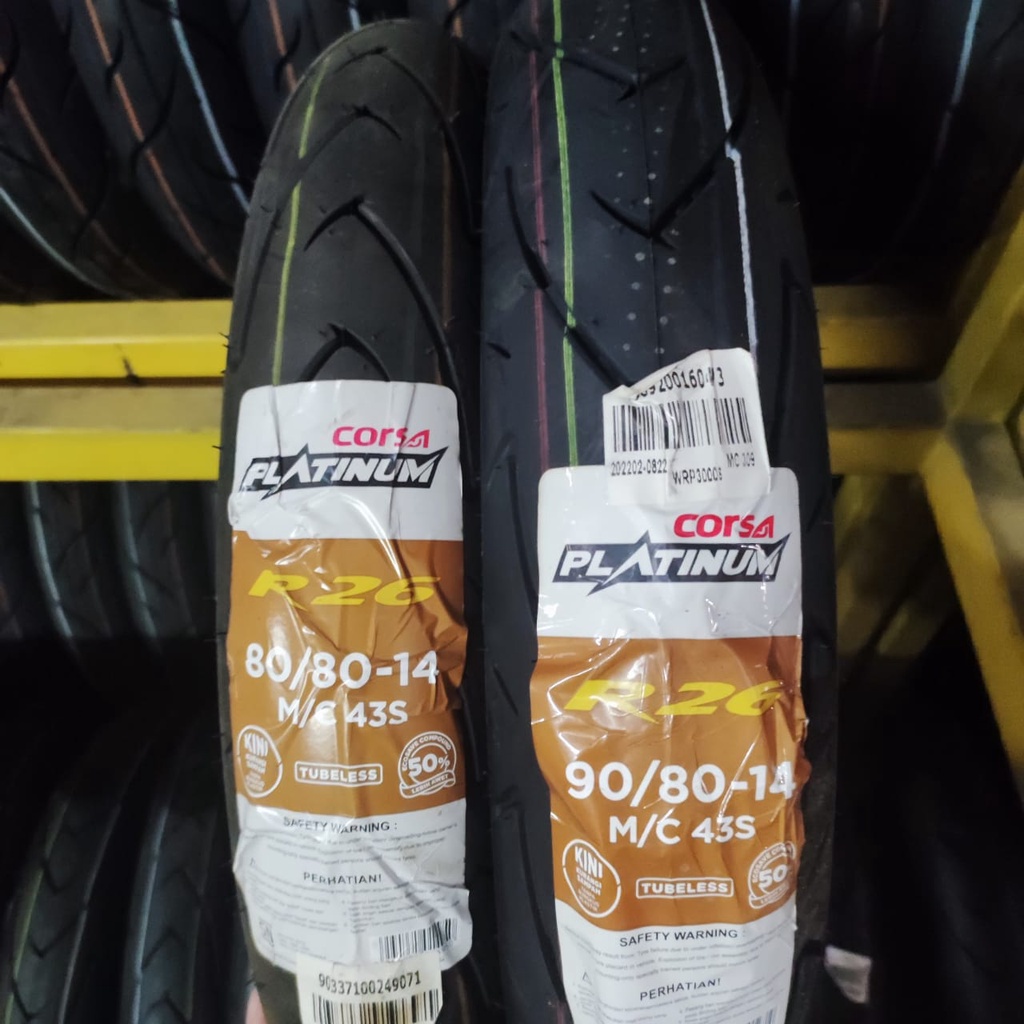 Paket Ban motor matic Corsa R26 80 80 &amp; 90 80 14 platinum tubeless soft compound