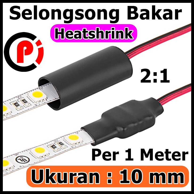 Heatshrink Selang Bakar 10mm 1Meter 1M Selongsong ciut Pembalut Kabel