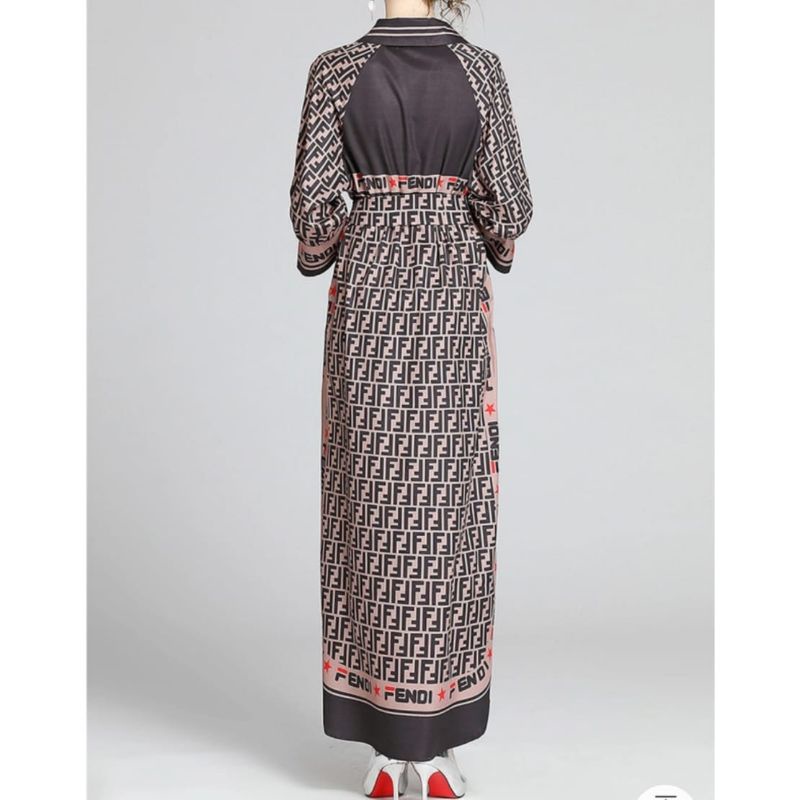 MDLV ~ 06610# Fendila FF Shirt Maxi Dress Maxi Dress Pendi Long Dress Premium Fashion Import