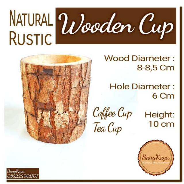 Wooden Cup mug glass 8x10 cm Gelas kayu Mug kayu Cangkir kopi teh kayu