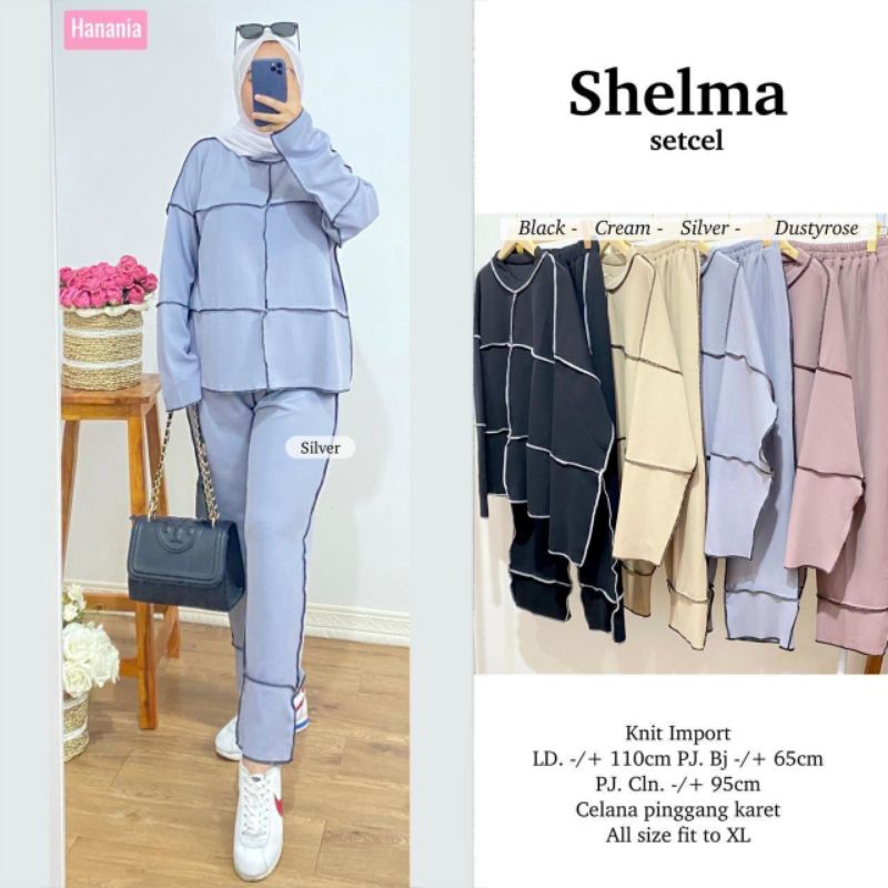 Shelma SetCel blouse dan celana knit motif jahitan terbalik one set viral