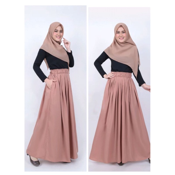 Rok panjang wanita bahan wolfis / rok woolpeach rempel polos / rok harian kerja / rok kuliah