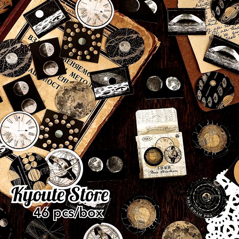 

45 pcs Sticker Dekorasi Retro Time & Space Vintage Scrapbook DIY Bujo Journal Planner Diary Seal