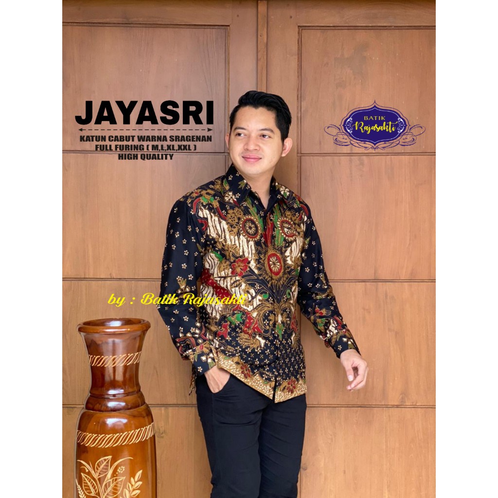 JAYASRI Kemeja Batik Pria Full Furing Bahan Katun Sragenan