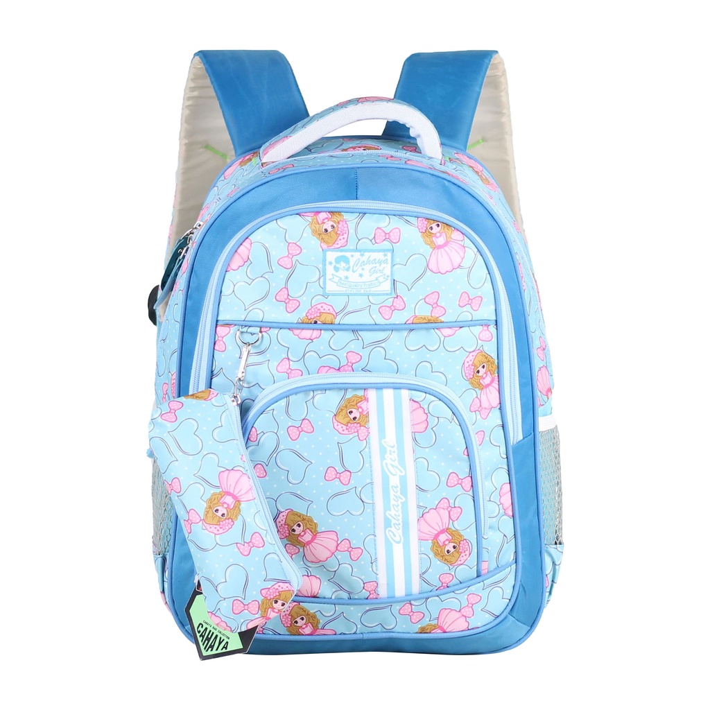 Ransel Murah Tas Sekolah Fashion Anak Karakter Cahaya Princess Strip Biru Backpack Cantik Anak Perempuan