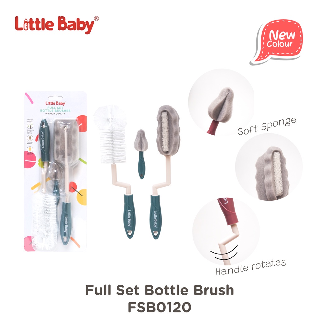 Little Baby Bottle Brush Full Set Sikat Botol Bayi 3in1 New Colour FSB0120