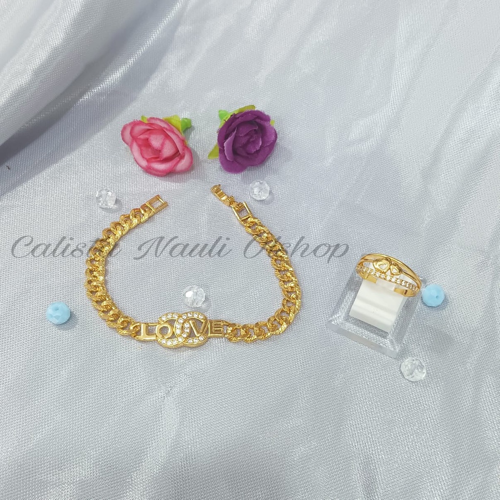 SET DEWASA LOVE CANTIK PERHIASAN EMAS  KOREA ANTI KARAT DAN ANTI LUNTUR