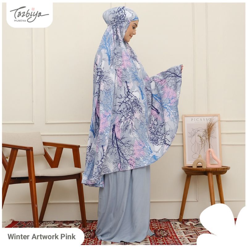 Mukena Tazbiya Winter Artwork Series Jumbo Dewasa Katun Rayon Adem Motif Cantik